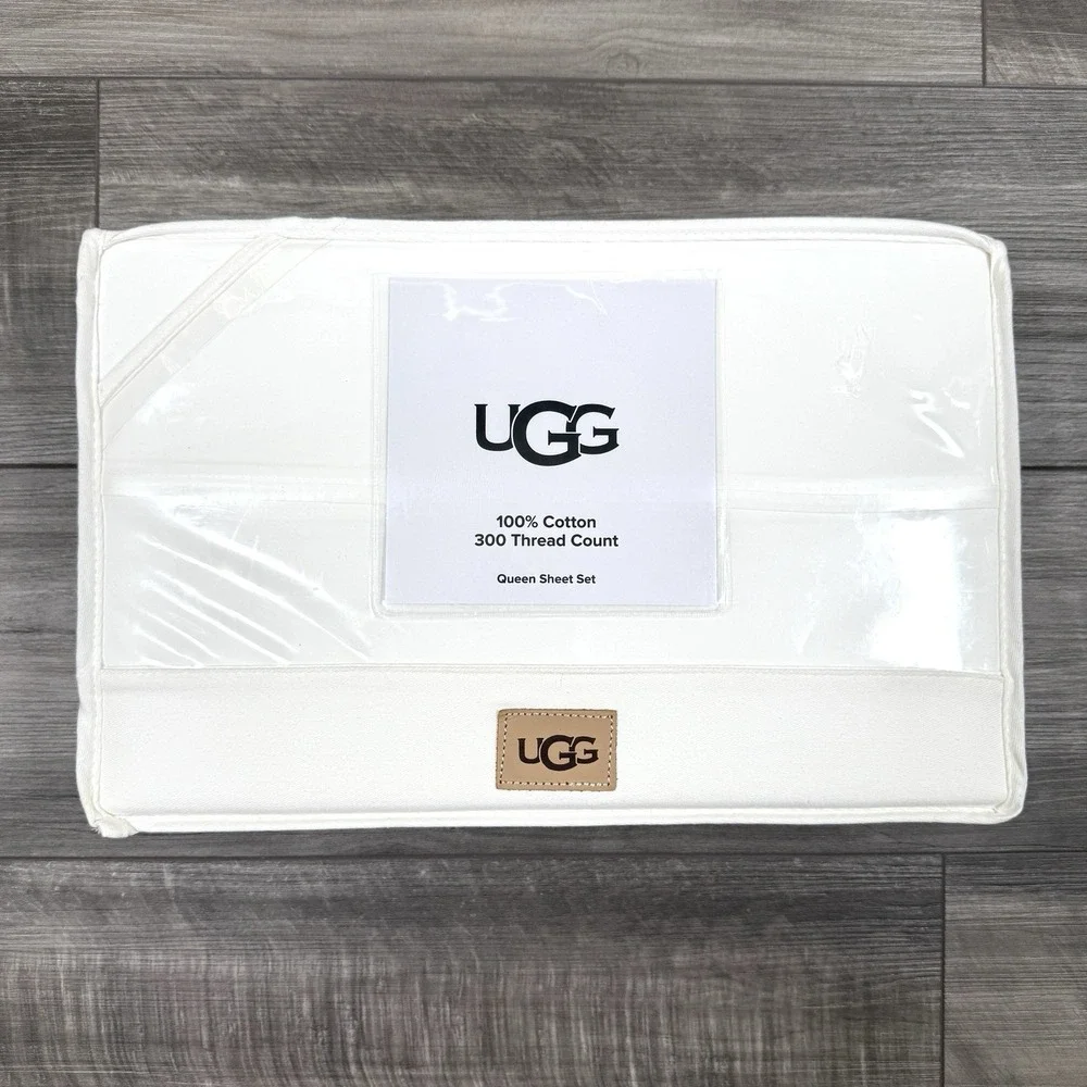 UGG IONA Queen Sheet Set 300 Thread Count Bright White 100%‎ Cotton NEW